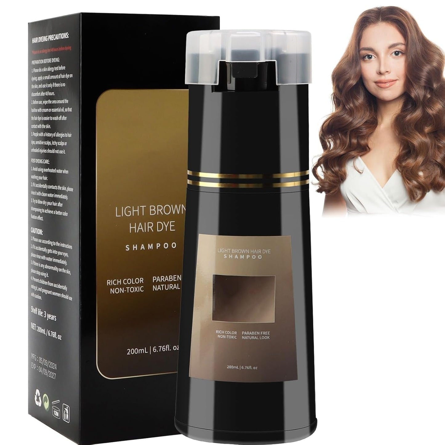 Hårfarveshampoo, 3 i 1 Instant Color Shampoo, Instant Hair Care Color Shampoo, Black Hair Color Shampoo, Hårfarveshampoo (lysebrun) Naty Shop Hair Dye Standardtitel