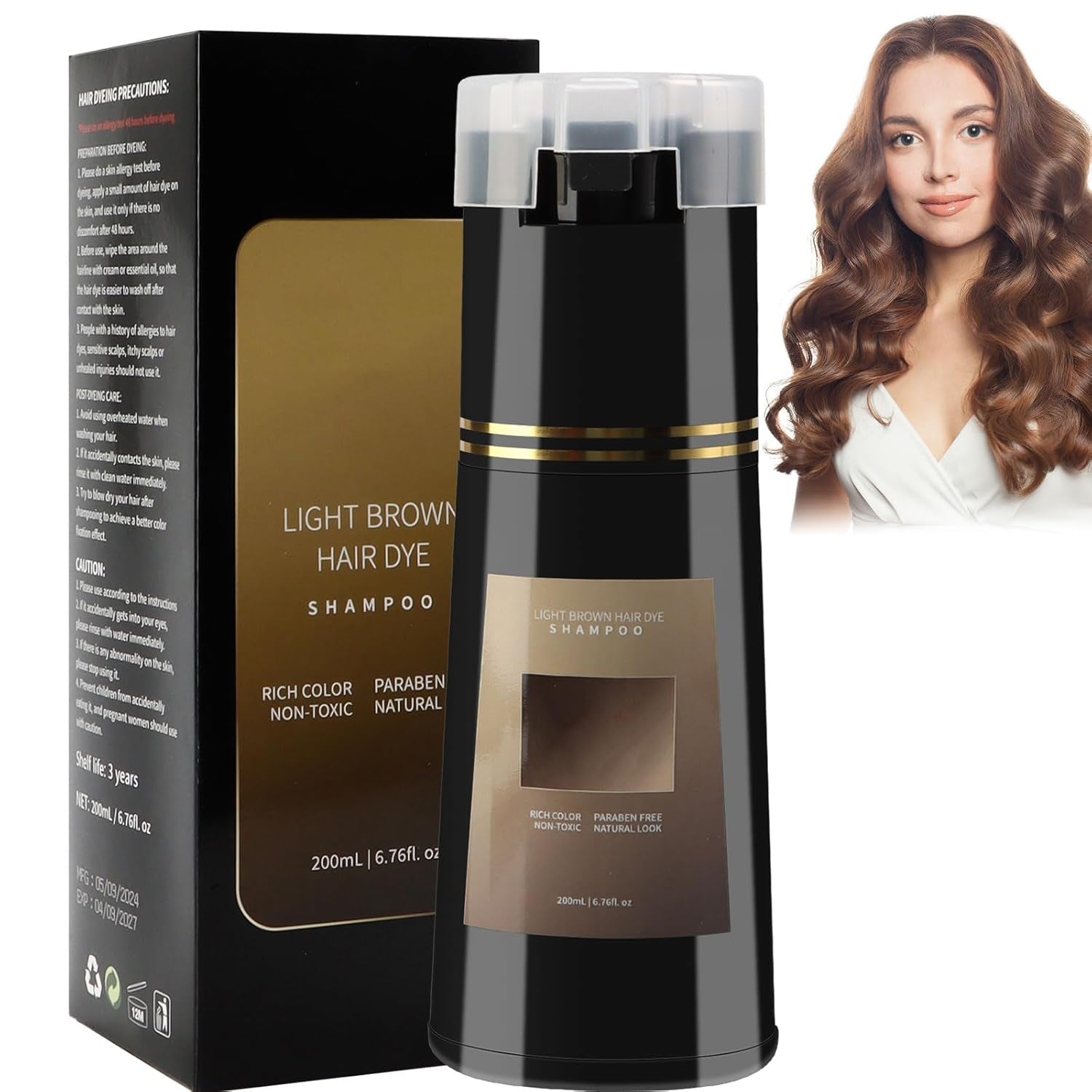 Hårfarveshampoo, 3 i 1 Instant Color Shampoo, Instant Hair Care Color Shampoo, Black Hair Color Shampoo, Hårfarveshampoo (lysebrun) Naty Shop Hair Dye Standardtitel