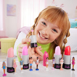 Barbie Mini Barbieland Sæt med 5 Fashionista-dukker, ca. 3,8 cm høje minidukker i læbestiftsærmer Surprise Collection Set (stile kan variere), JBD26 Naty Shop Dolls