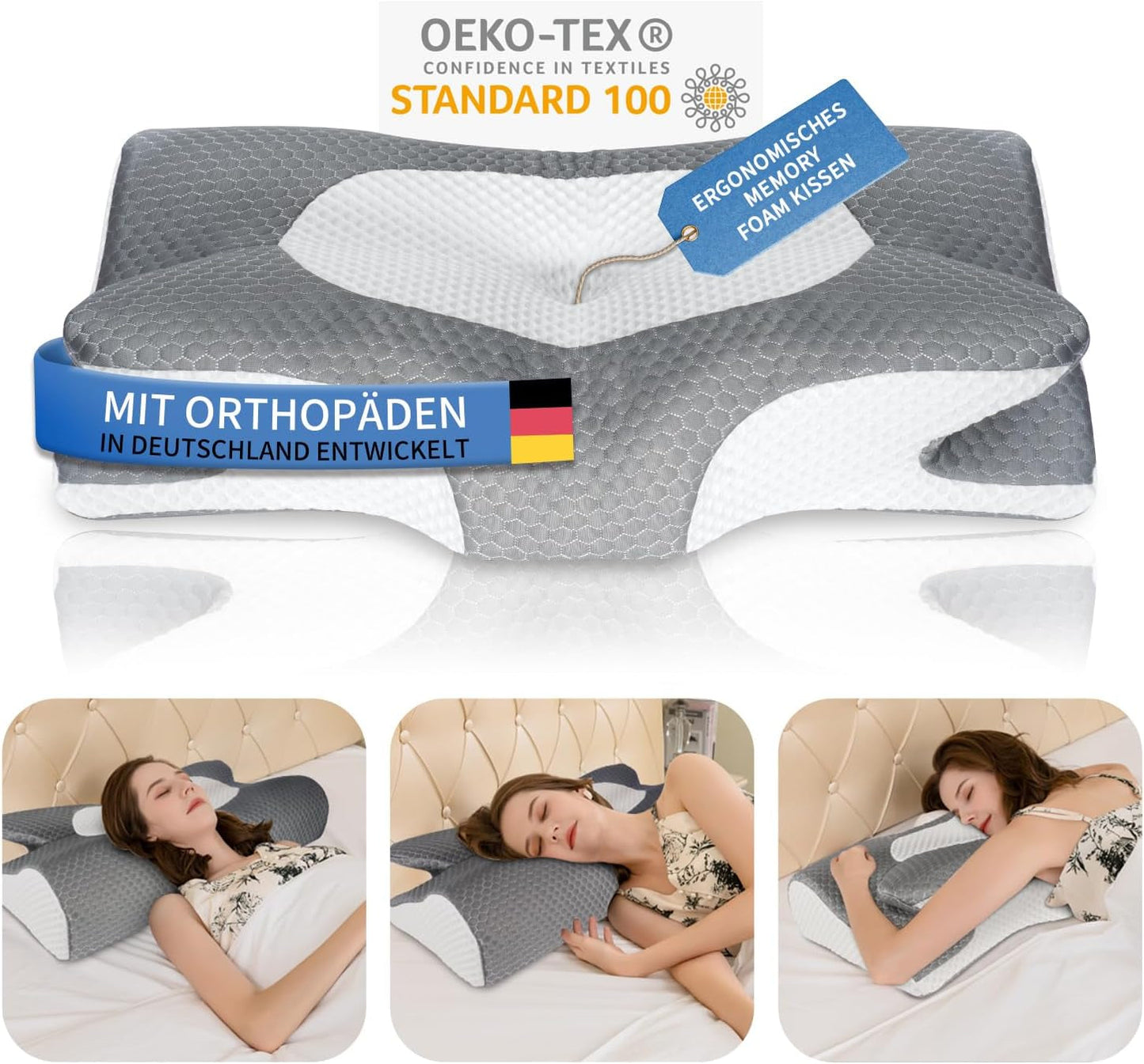 IDEA Pude Memory Foam Pude, Ergonomisk Pude Ortopædisk Pude Nakkesmerter, Sovepude til Side Ryg og Mavesmerter, Nakkepude Anti Snorke Pude til Voksne Cervikal Ortopædiske Puder Naty Shop