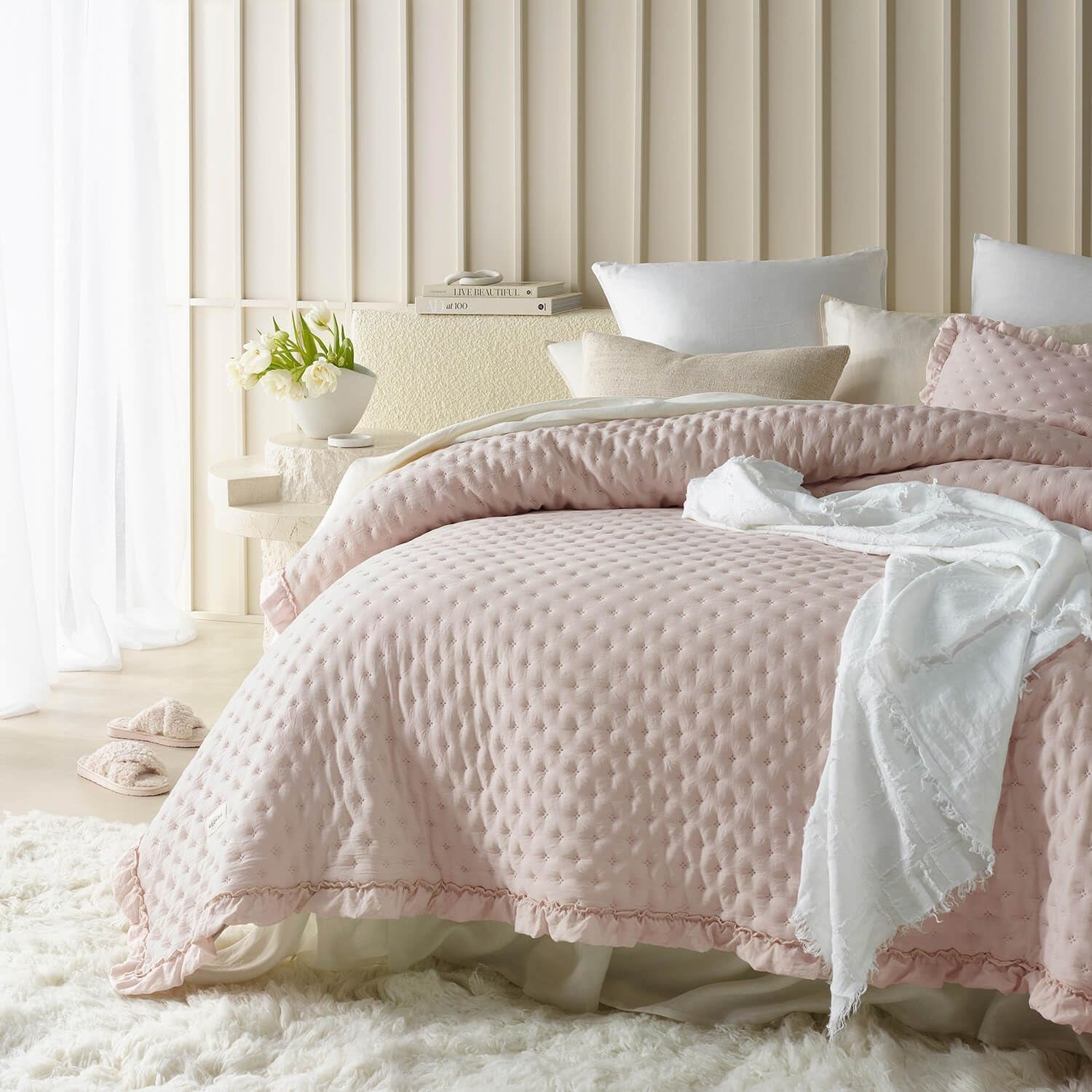 Molly Elegant Sengetæppe i Powder Pink 170 X 210 cm Sengetæppe Alsidig som sengetæppe eller sofa tæppe til seng og sofa tæppe Stil Ideel som sengetæppe Senge og tæpper Besuche den ROOM99-Store