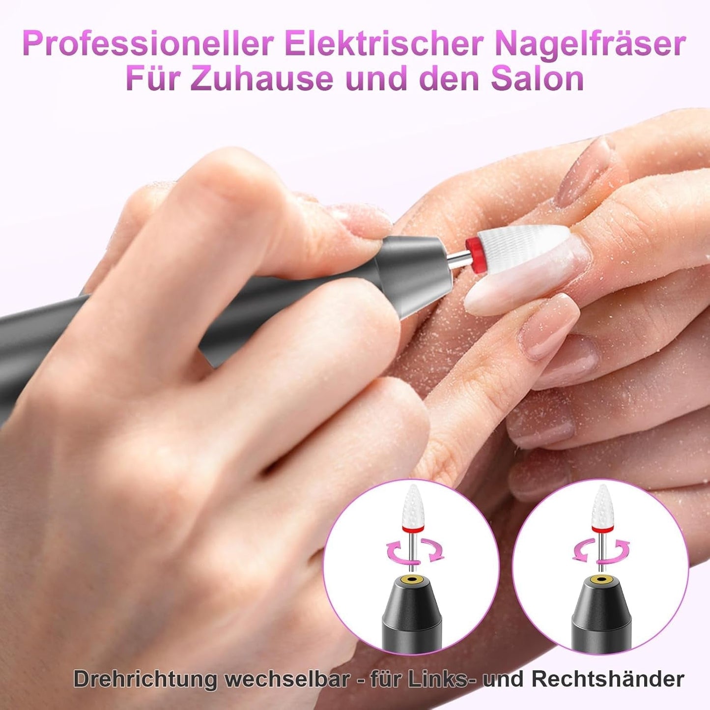 Trådløs elektrisk neglefil - 35000 RPM til gelnegle, 12 i 1 professionel negle- og akrylfil, 5-trins manicure- og pedicuresæt