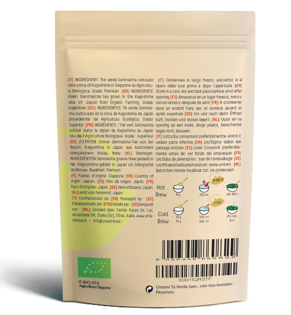 Grøn te Umami Bio Genmaicha fra japanske kulturer, 100g - Teblade med stegte ris -