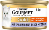 Møre gourmet-guldstykker i grøntsagssauce Kalve- og grøntsagsvåd kattefoder Pakke med 12 (12 x 85 g)