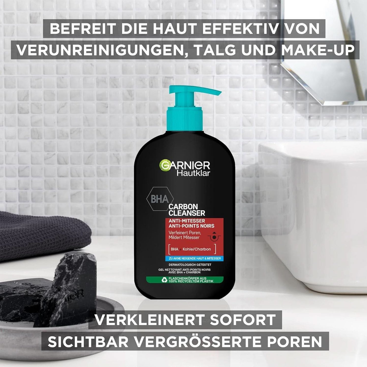 Garnier Charcoal Cleanser Ansigtsrensegel mod hudorme og bumser 250 ml bruser og bad Naty Shop
