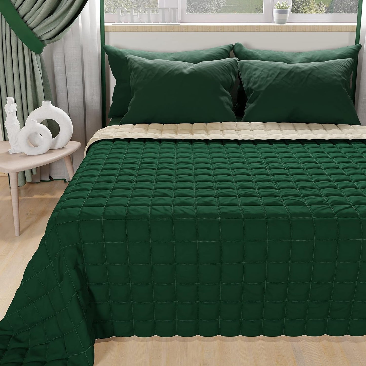 PETTI Artigiani Italiani - Enkelt sengetæppe Dobbeltsidet fjedersengetæppe Midnight Blue White 100% Made in Italy Dyner og dyner Naty Shop Verde Taupe Una Piazza E Mezza