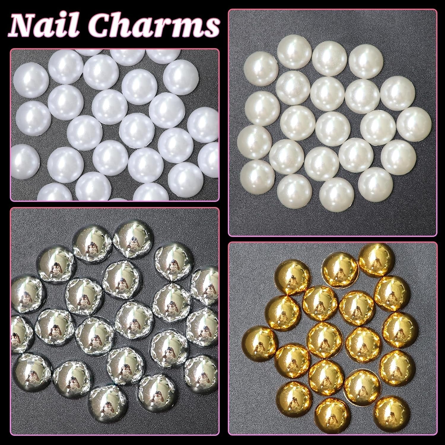 GZMAYUEN 920 stk Guld Sølv Flatback Perlen Für Nägel, Halbrunde Weiße Beige Nail Perlen, Kleine Halbrunde Flatback Perlen Für DIY Nail Art Decor