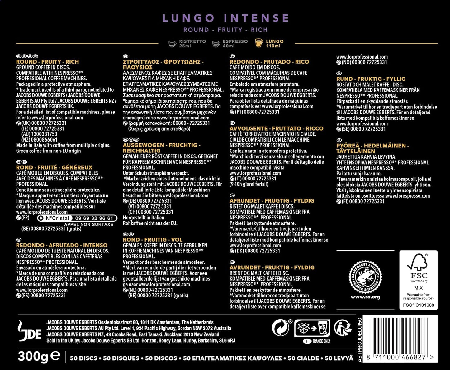 L'OR Suprême Lungo Intense 5, mild, Intensität 5/10, Nespresso* Pro-kompatibel Kaffeekapsel, 50 Kapseln