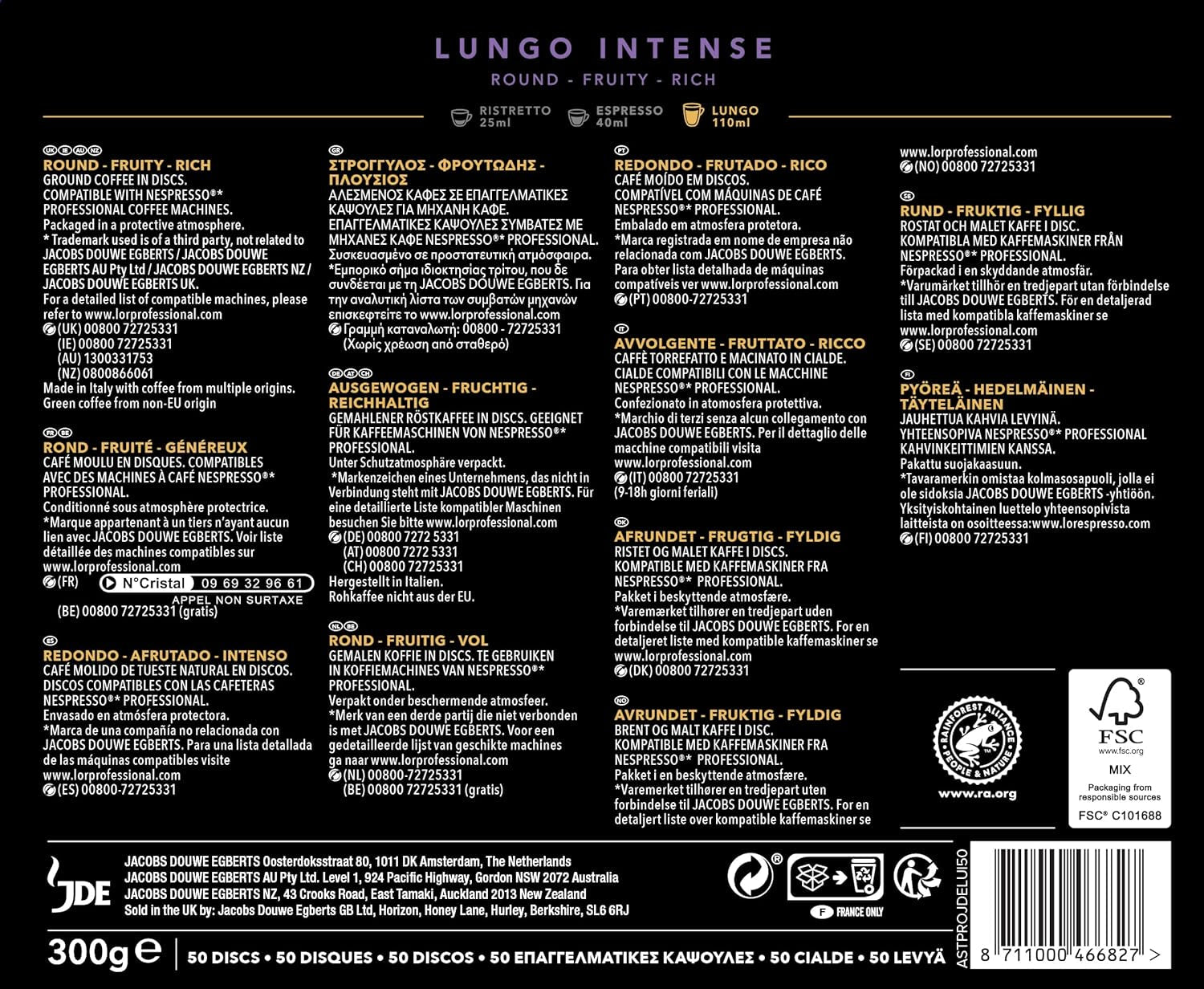 L'OR Suprême Lungo Intense 5, mild, Intensität 5/10, Nespresso* Pro-kompatibel Kaffeekapsel, 50 Kapseln