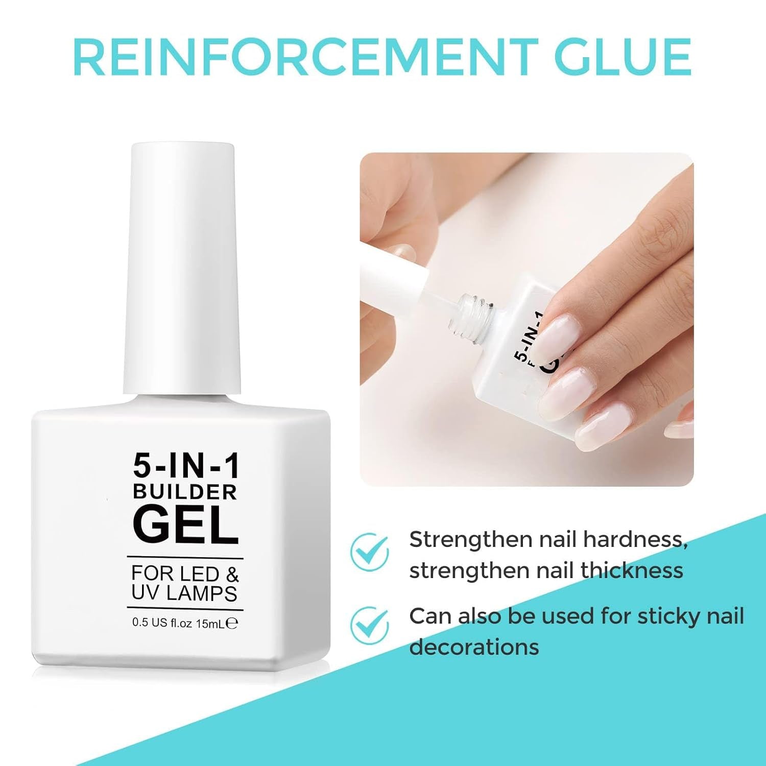 Builder 5 i 1 Builder Gel 15ml, Nail Builder Gel, Nail Builder Gel, UV/LED Nail Extension Neglelak, Extensions, Nail Art, Stickers, Gel Nail Builder Gel (hvid)