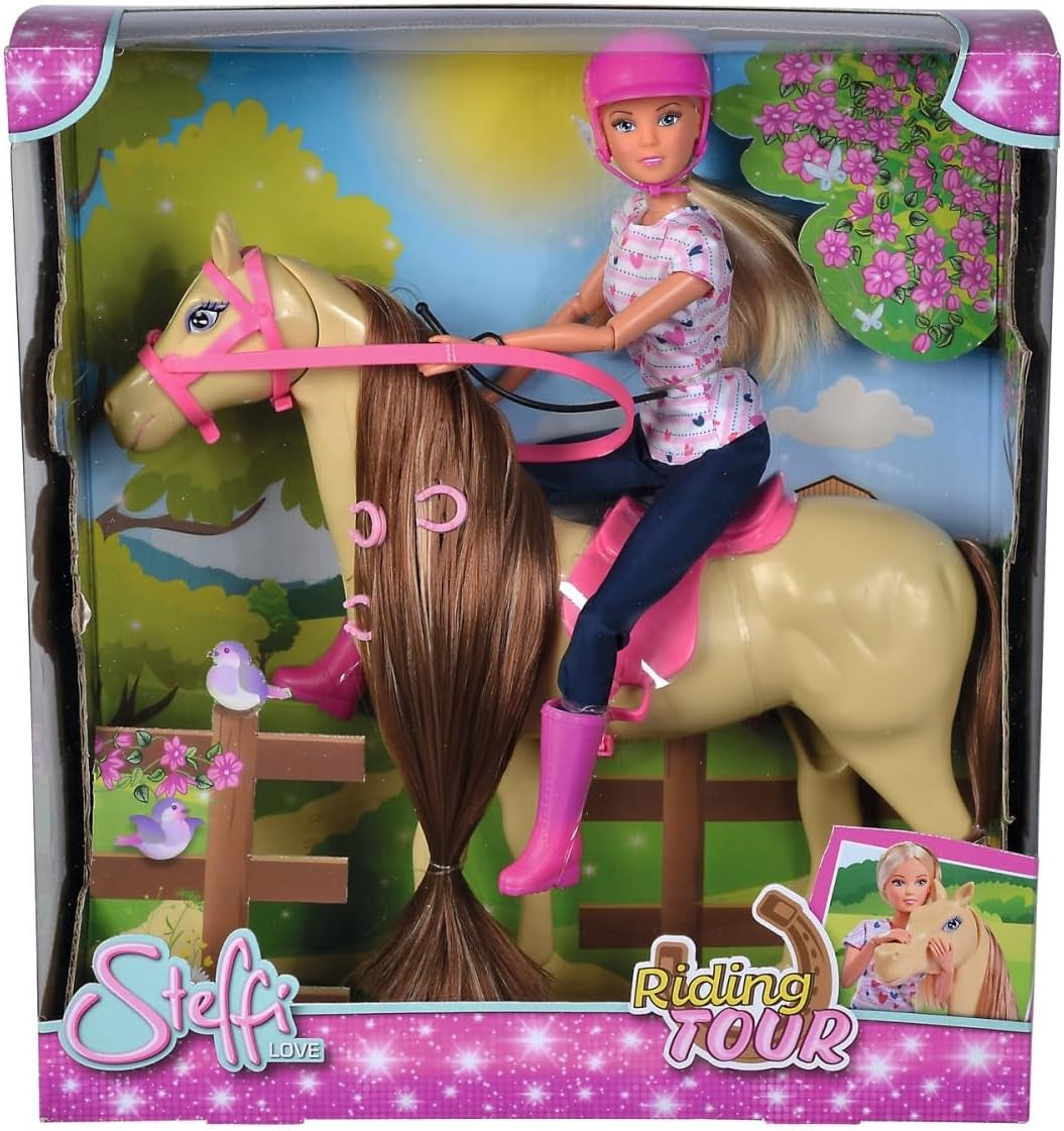 Simba 105730939 - Steffi Love ridetøj 2 heste Fuldleddet modedukke 29 cm til børn fra 3 år og opefter