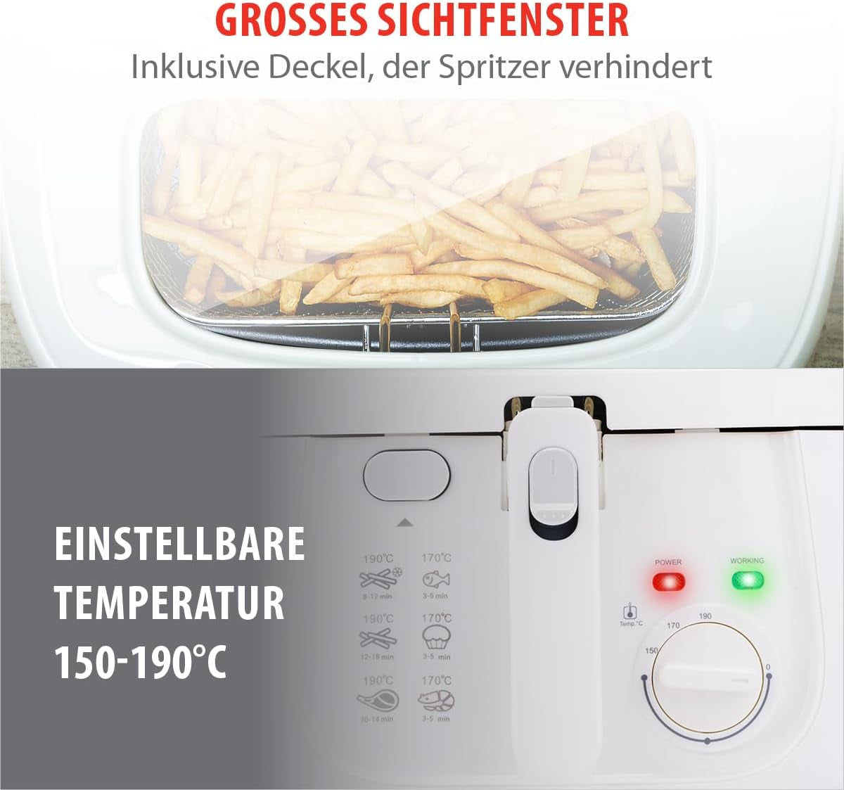 Alpina frituregryde 2.5L DF-165, 1800W - Justerbar temperatur op til 190°C Hvidevarer Naty Shop