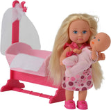 Simba 105736242 - Evi Love Doll Cradle 2 Assorteret Evi som barnepige med vugge og baby modedukke 12 cm fra 3 år og opefter