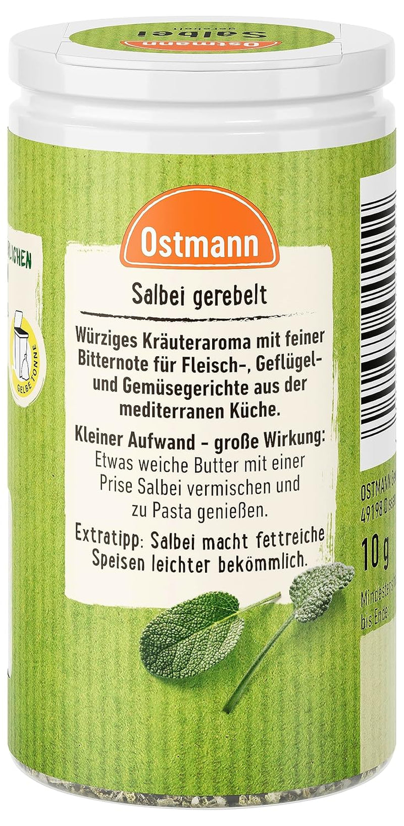 Ostmann Gewürze - Sage gerebelt | Würziges Kräuteraroma für Fleisch- und Gemüsegerichte | 10 g i dosis
