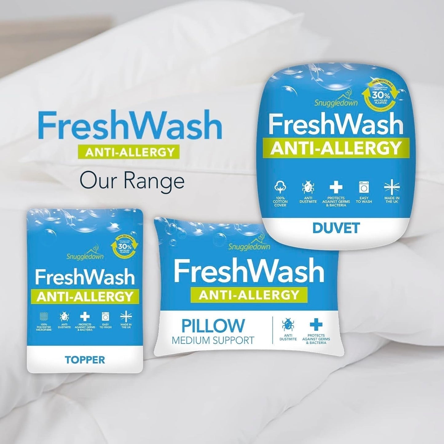 Allergidyne Snuggledown Freshwash, 13,5 Tog Winter Warm, bomuld, hvid, enkeltseng Dyner og dyner Naty Shop