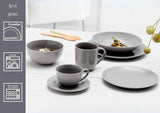 Ritzenhoff & Breker Levi 16-delt porcelænssæt, tallerkener, skåle og krus til 4, skandinavisk design med fint riflet relief, Mix & Match-stel, porcelæn, hvid og grå
