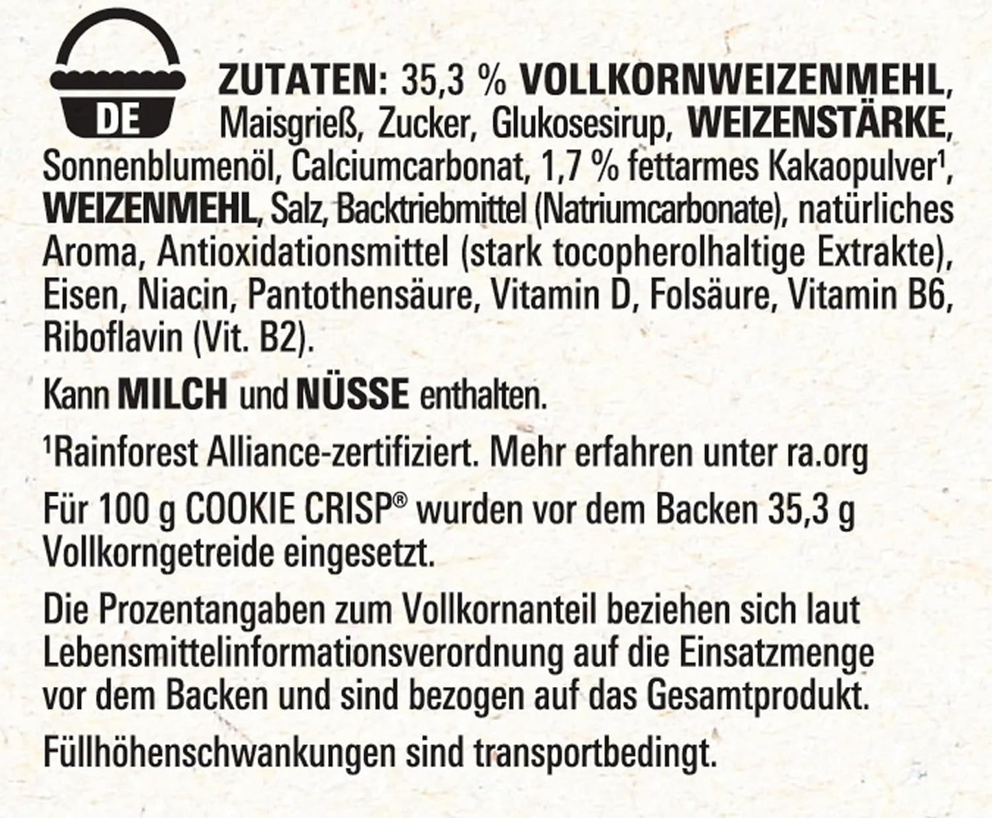 Nestlé Cookie Crisp (+20%), fuldkorns-morgenmadskiks til børn, pakke med 1 (1x450 g)