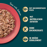 Hakkede fileter i bouillon med tun og laks, tilberedt med naturlige ingredienser, Lily's Kitchen, vådfoder til voksne katte, 70g æske