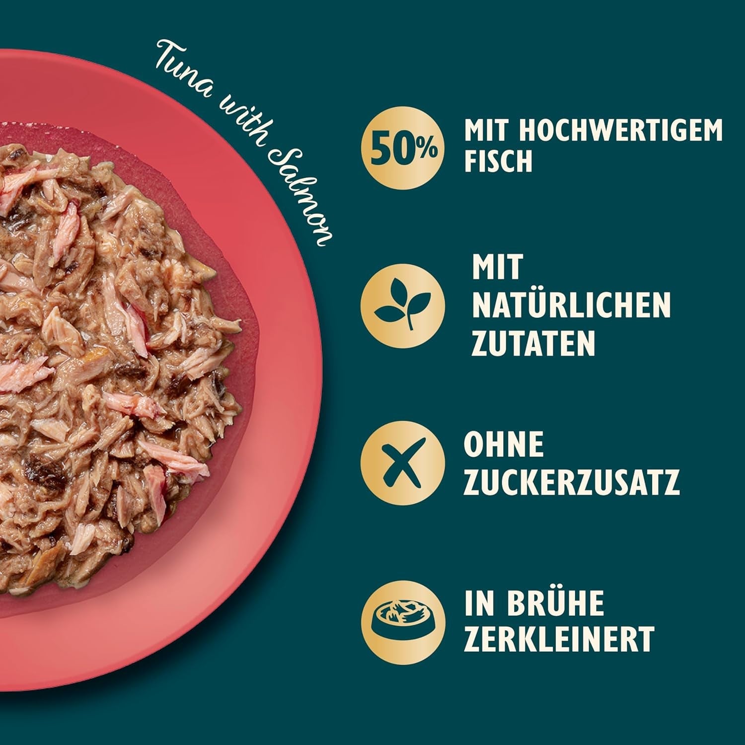 Hakkede fileter i bouillon med tun og laks, tilberedt med naturlige ingredienser, Lily's Kitchen, vådfoder til voksne katte, 70g æske
