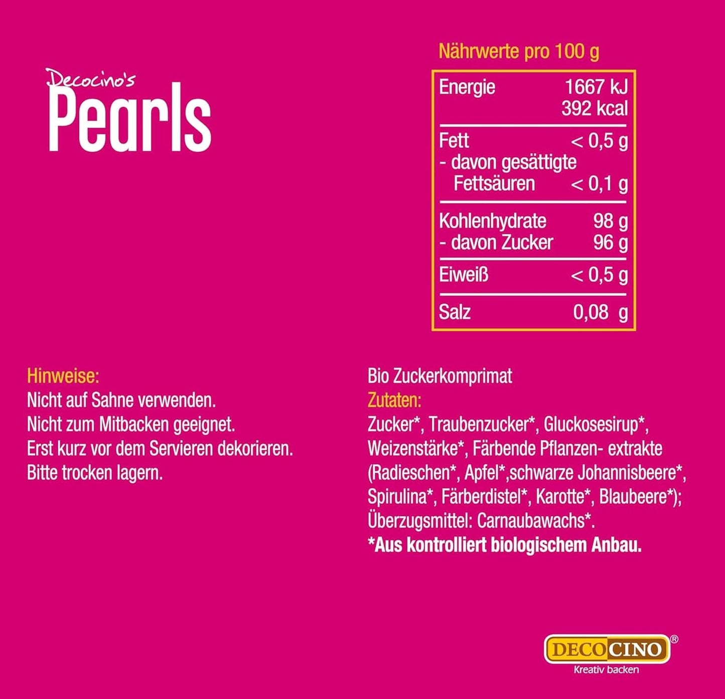 DECOCINO Økologiske drys perler - 60 gram - Økologiske dextrose sprinkles Sprinkles Naty Shop