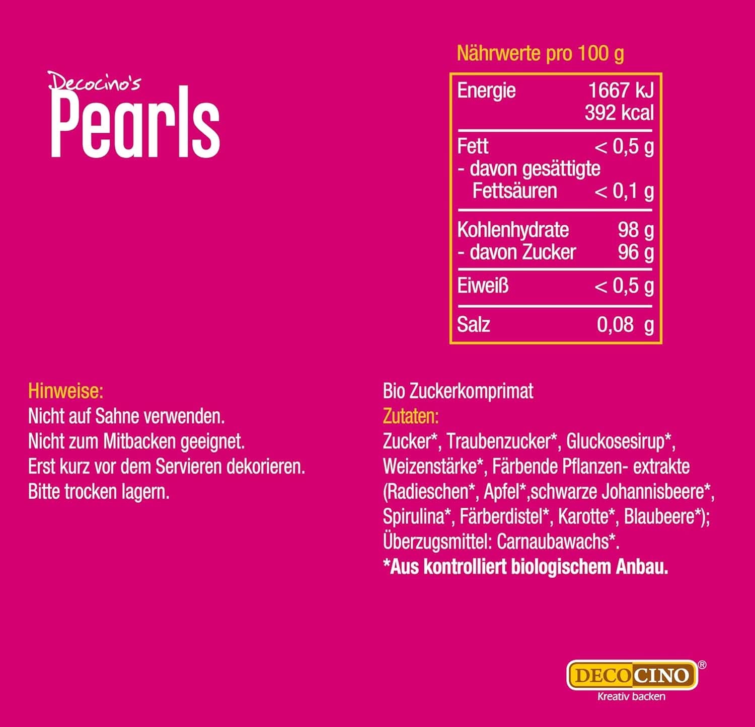DECOCINO Økologiske drys perler - 60 gram - Økologiske dextrose sprinkles Sprinkles Naty Shop
