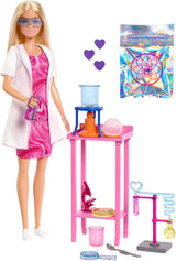 Barbie Scientist dukke og tilbehør med moderigtig blond dukke, laboratoriebord, mikroskop, farveskiftende kasserer og petriskål, JCR70 Naty Shop Dolls Standardtitel