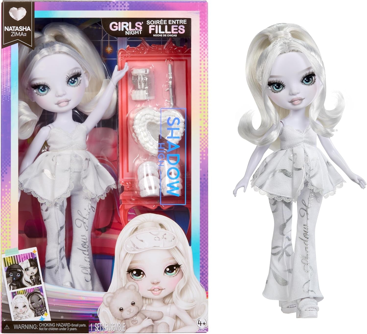 Rainbow High Shadow High Girl's Night Doll - Natasha Zima - 28 cm modedukke i nuancer af gråt, hvidt hår og sølv outfit med tilbehør og kam - Til samlere og børn fra 6 år og opefter