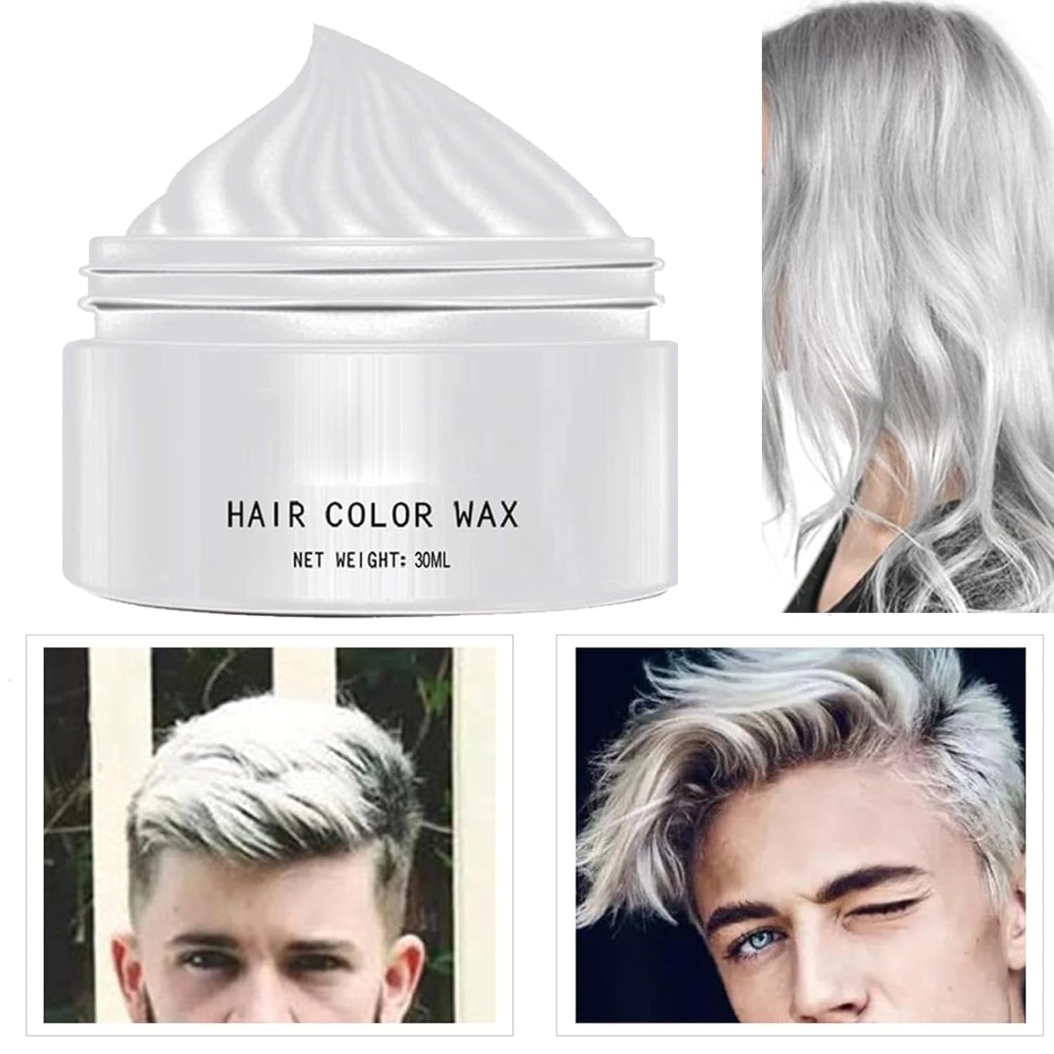 Naturlig hvid hårfarve, hvid hårvoksfarve, Unisex hvid naturlig hårfarve, hvid hårfarve, cosplay Halloween fest hårvoks, hårfarve fest hårvoks, 30 ML Naty Shop hårfarve