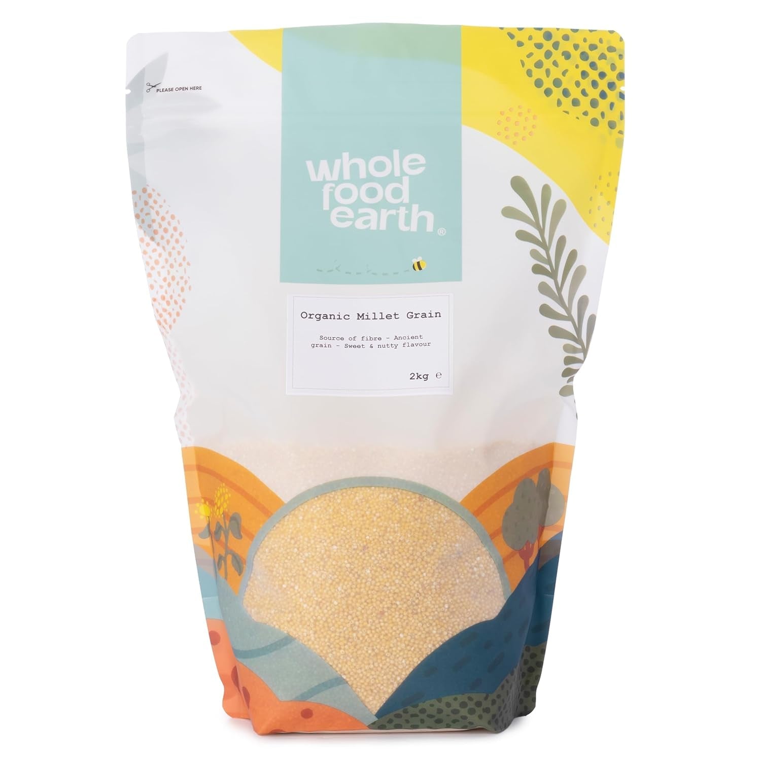 Hirse økologisk Wholefood Jord 2 kg | Ikke-GMO | Vegansk | Rig på fibre | Certificeret økologisk