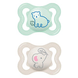 MAM Air Silikonesut 2 Pack Ekstra let og luftigt design Tandvenlig babysut Lavet af MAM SkinSoft Special Silikone med sutteæske 6-16 måneder Bjørn/næsehorn