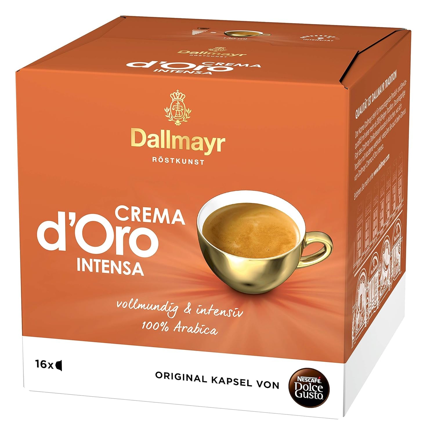 Dallmayr Crema d´Oro, XXL-Vorratsbox & Dallmayr Crema d´Oro intensa (48 Kaffeekapseln, Intensität 9 af 12, 100% Arabica-Bohnen), 3er Pack (3x16 Kapseln)