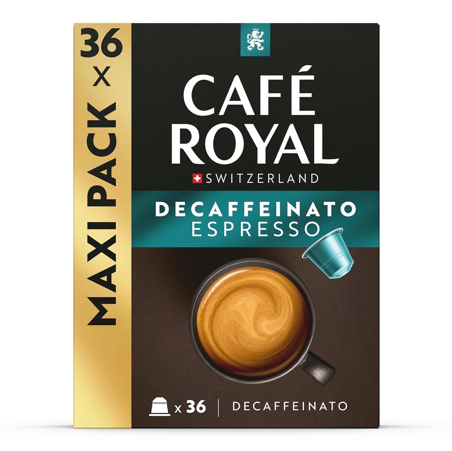 Café Royal Espresso Decaffeinato – Nespresso®-kompatible kaffekapsler, 100 % Arabica, Intensität 6/12, Rainforest Alliance, koffeinfri, 36 kapsler