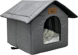 Katzenhaus Für Draußen Winterfest Wasserdicht Wetterfester Katzenhöhle Haustierhaus mit Plüschkissen Varm Hundehöhle Waschbar Hundehaus Tierheim Für Streuner Haustiere 35x30x35cm