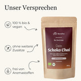 BIO Schoko Chai krydret te uden sukker, med kakaobælge, kanel, lakrids og andre aromatiske Chai-krydderier, 100 g