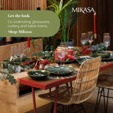 Mikasa Jardin 12-delt porcelænssæt, 4-personers stel i stentøj med tallerkener, sidetallerkener og skåle, grøn - gaveæske og tåler opvaskemaskine