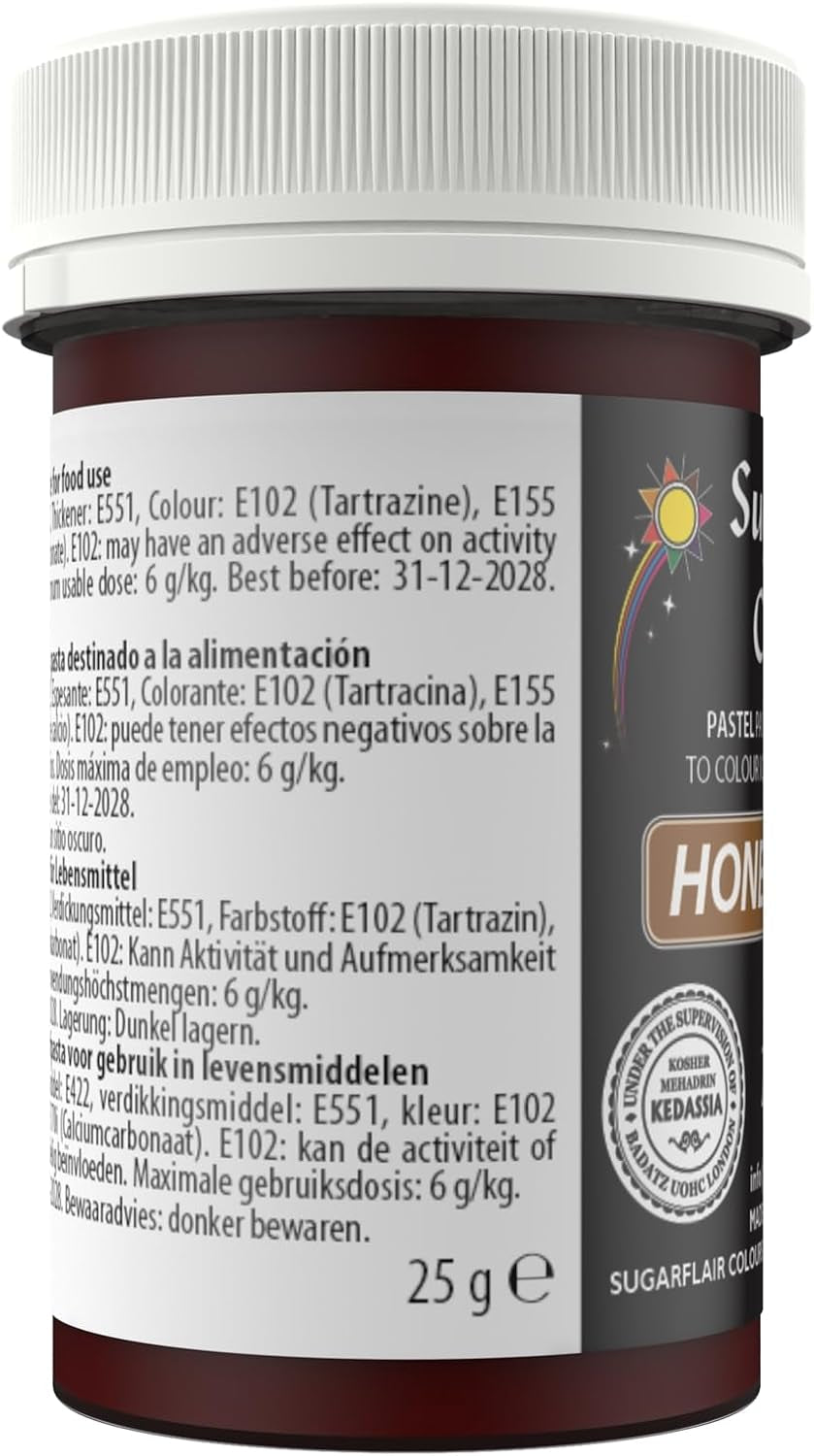 Sugarflair pasta madfarve, pastelfarve Honey Gold, pasta madfarve til fondant og marcipan, Spectral koncentrerede farver - 25 g
