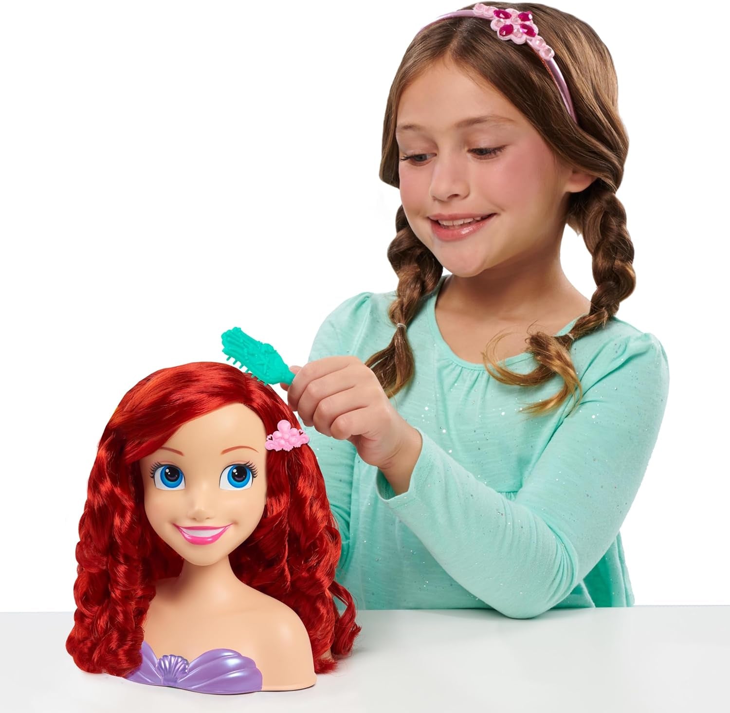 Ariel Just Play Disney Princess Hårhoved 20 cm med tilbehør 7-delt sæt rødt hårlegetøj til børn fra 3 år og opefter