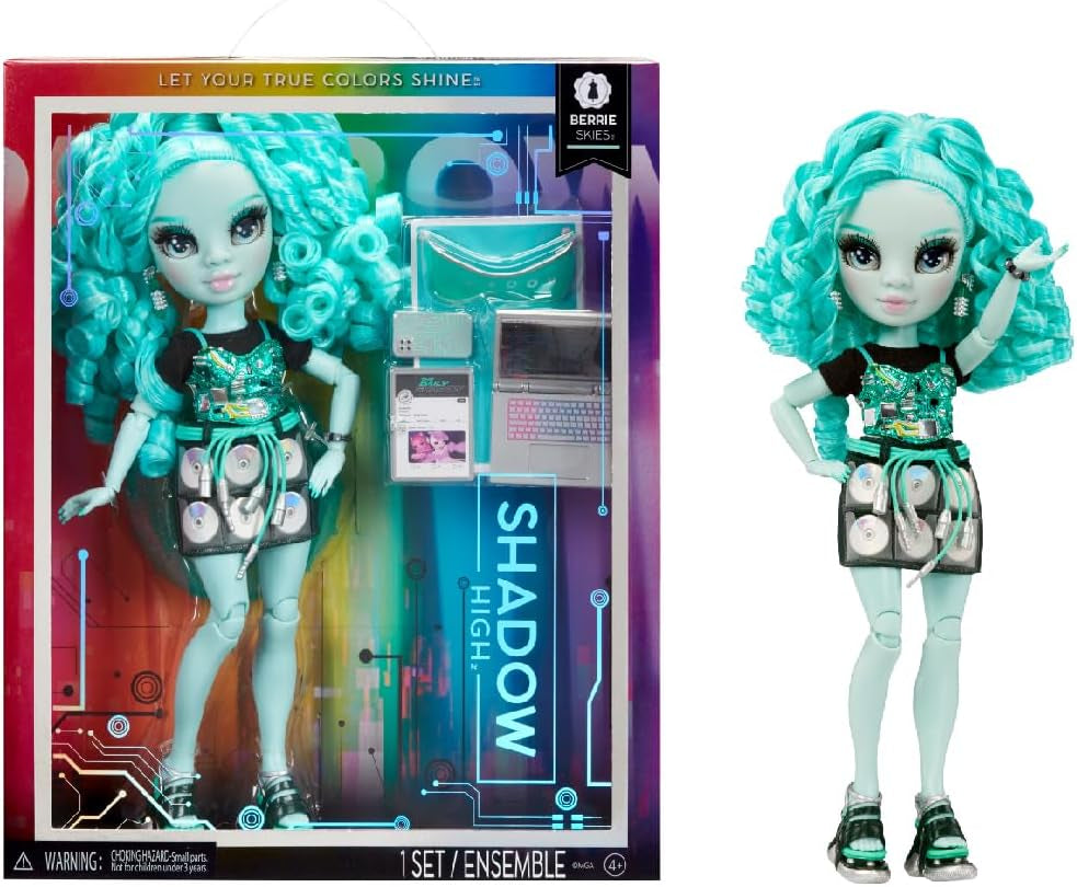 Rainbow High Shadow High Series 3 - Berrie Skies - Grøn modedukke - Moderigtigt outfit og over 10 farverige legetilbehør - Ideel til 4-12-årige og samlere