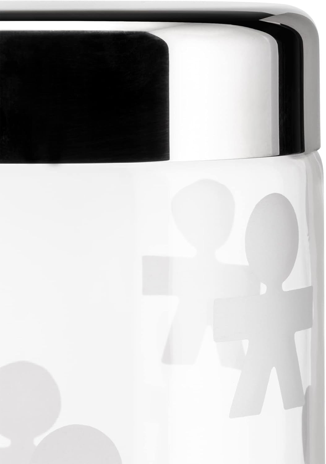 Alessi AKK37 GIROTONDO Køkkenkrukke i glas med påtryk og forseglet låg i rustfrit stål, L 21,6 cm, H 10,5 cm Fødevarekasser Naty Shop