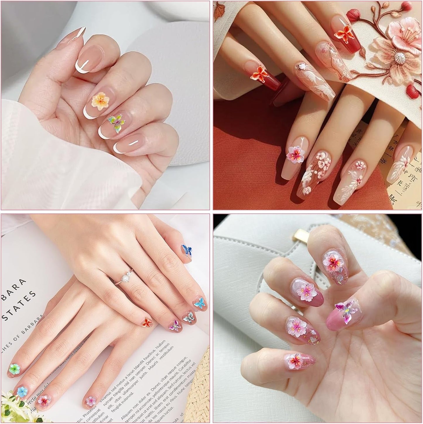 YICH Nail Charms Nägel Charms 50 Stk 3D Blomster + 50 Stk 3D Schmetterling, Sommer Nägel Deko Sæt Schmetterling/Flowers Nail Art Nailart