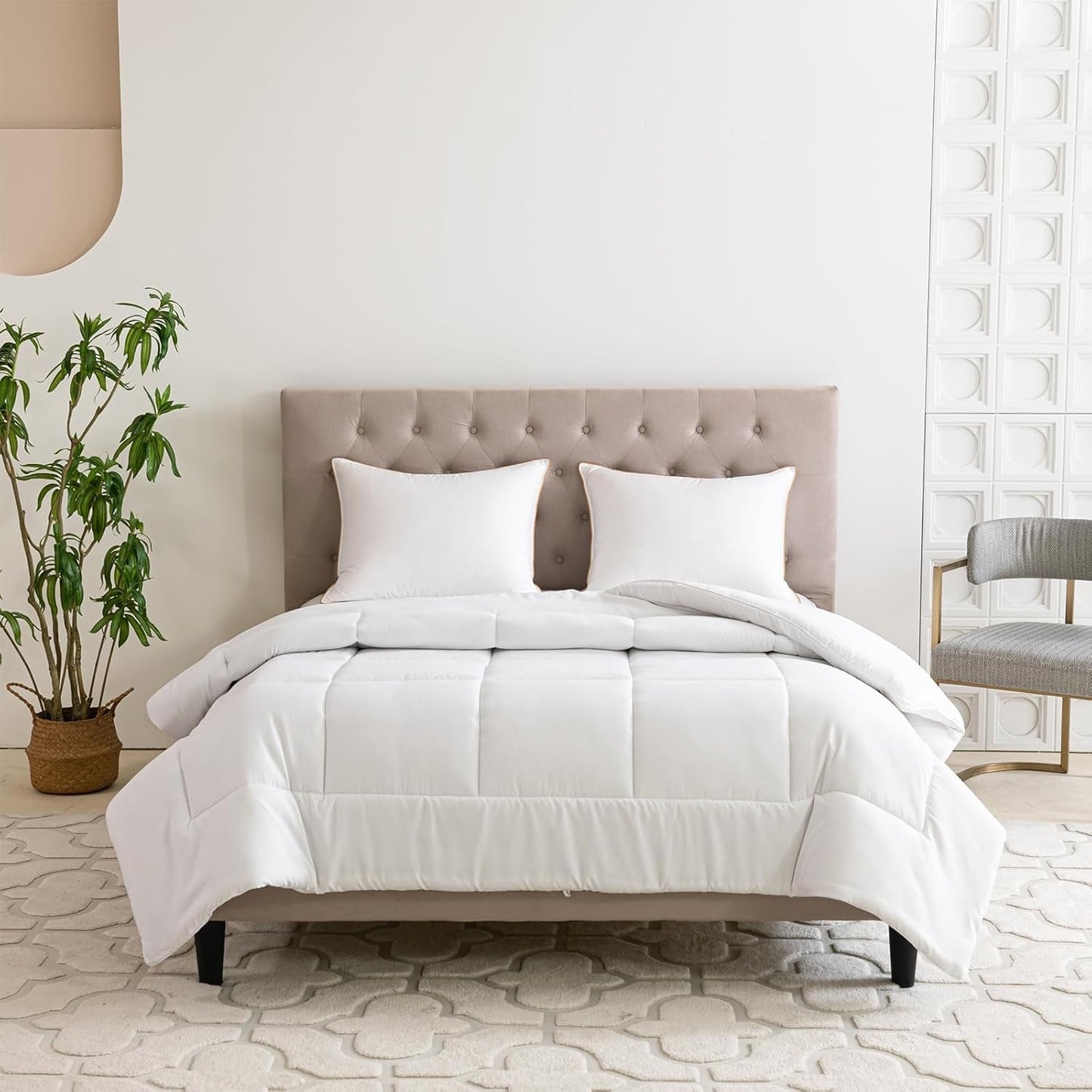 Good Nite Enkeltseng Sengetøjssæt, 15 Tog, Vintervarme, Enkeltseng, Blød polyester, Hulfiber, Hvidt lagner med hjørnestrimler, Kan maskinvaskes (hvid, 15 Tog, 130 X 150 cm) Naty Shop dyner og dyner