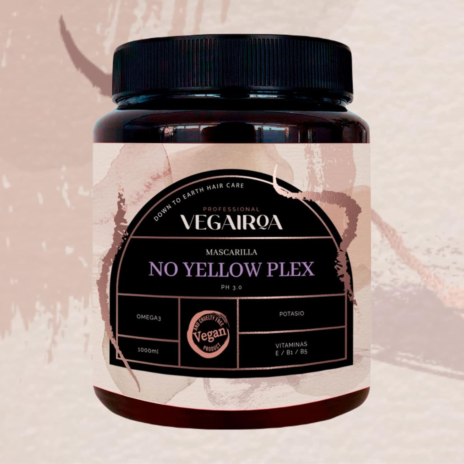 VEGAIROA - No Yellow Plex Mask - Neutraliserende maske til gule og orange toner - Fugtgivende pleje - Violet pigment - Professionelt vegansk hårprodukt - 1000 g Naty Shop hårmaske