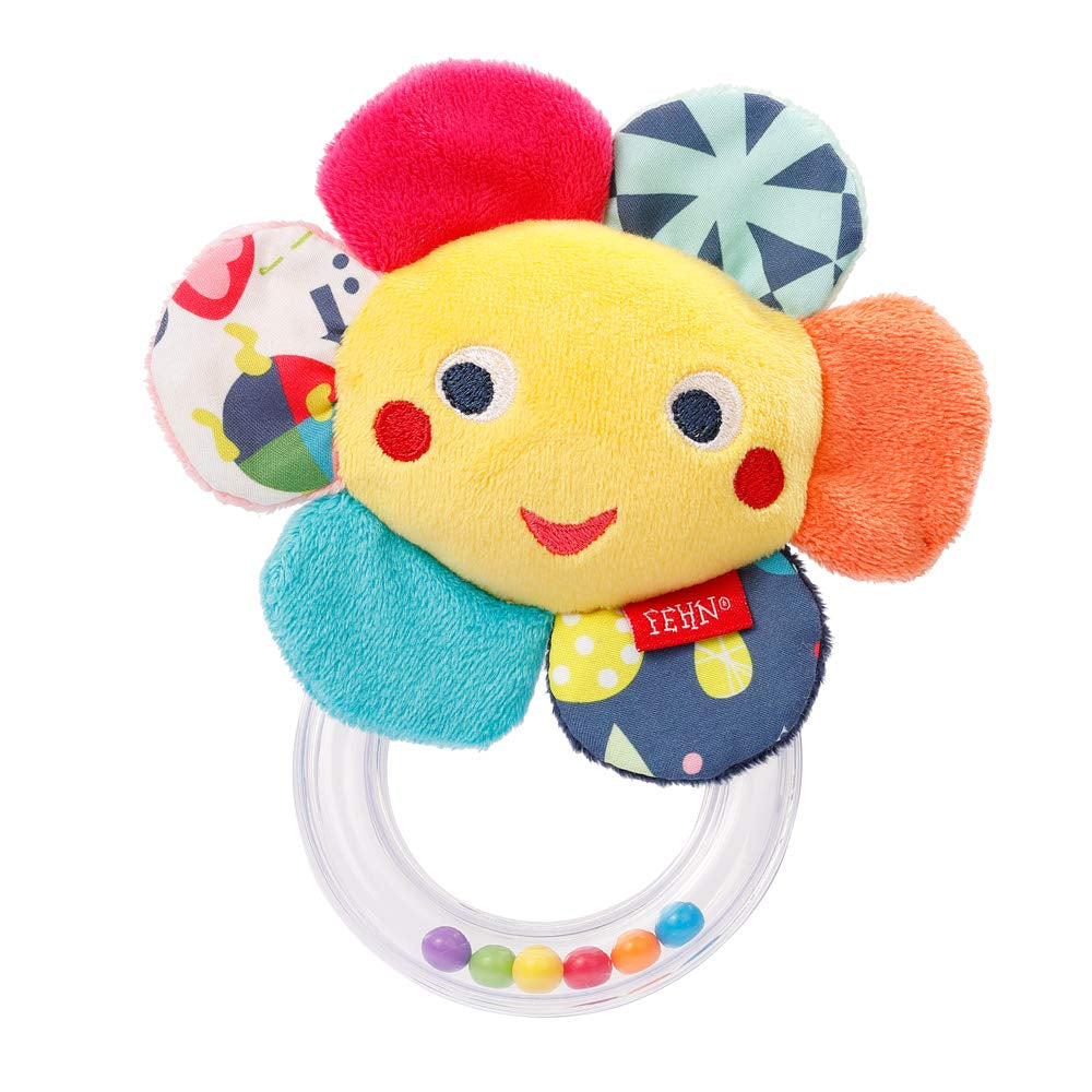 Fehn Octopus Legetøj Ring Bell - Rasle, knirke, føle motoriske færdigheder Legetøj - Plys legetøj til babyer med blødt stof - Legetøj til babyer og småbørn fra 0+ måneder Babylegetøj Naty Shop Flower