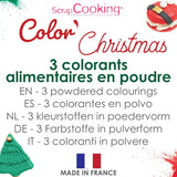 Scrapcooking - Sæt med 3 julemadsfarve i pulverform - rød, grøn, guld - spiselig madfarve til bagning, kager, småkager, kager, dej, fondant - julepynt - 4018