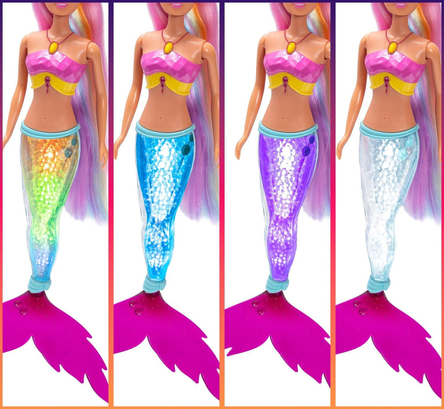 Simba Steffi Love Mermaizing Mermaid Doll med regnbuelysfunktion, ekstra langt hår, delfinfigur og hårspænder, 39 cm højde, prøv-mig-funktion, 3+ år
