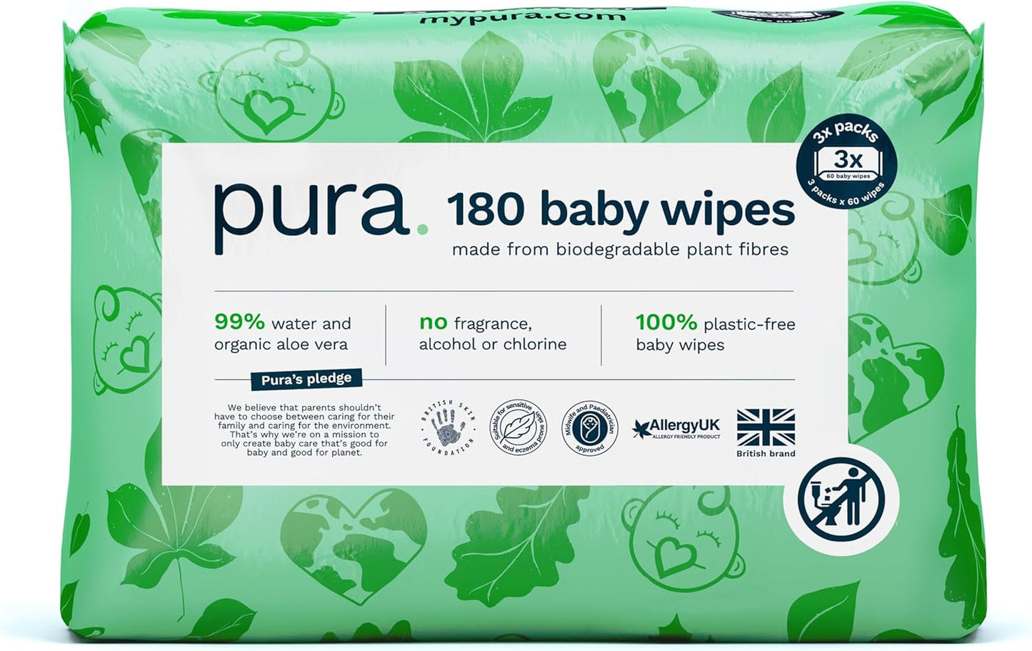 Miljøvenlige engangsbabyservietter til følsom babyhud 70 servietter (1 pakke) 99 % vand 100 % plastikfri til følsom hud Eksemtilbøjelig nyfødt biologisk nedbrydelig vegansk
