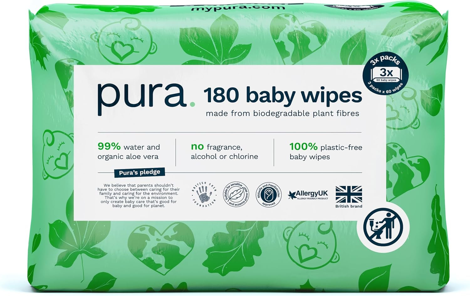 Miljøvenlige engangsbabyservietter til følsom babyhud 70 servietter (1 pakke) 99 % vand 100 % plastikfri til følsom hud Eksemtilbøjelig nyfødt biologisk nedbrydelig vegansk