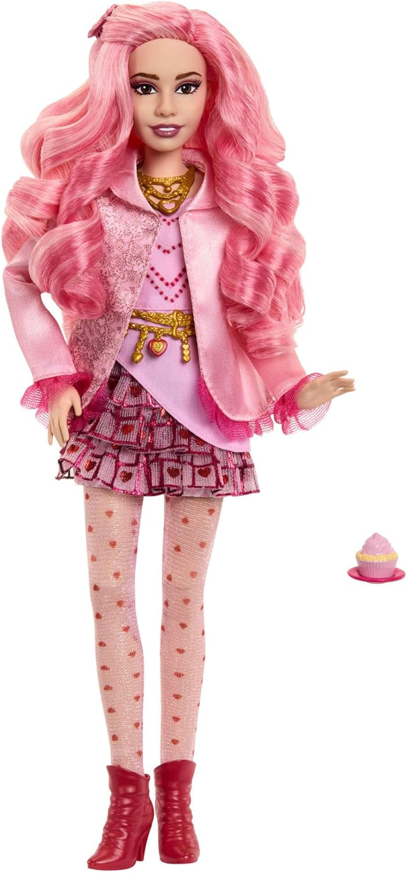 Mattel Disney Descendants: The Rise of Red Modepuppe og tilbehør – Bridget, die junge Herzkönigin, mit vom filminspirerede Kleidung og Cupcake, HWT91