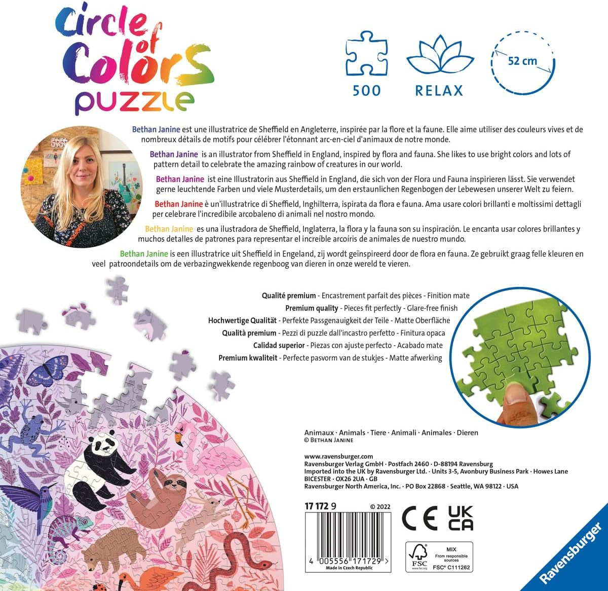 Ravensburger Puslespil 17172 Cirkel af farver - Dyr 500 brikker Puslespil Naty Shop
