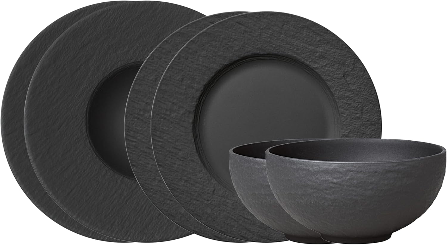 Villeroy & Boch Manufacture Rock Starter Sæt, 6 dele, sort, Tåler opvaskemaskine, Tåler mikrobølgeovn, Matsort Spisesæt, Spisestel, Bestik, Premium Porcelæn